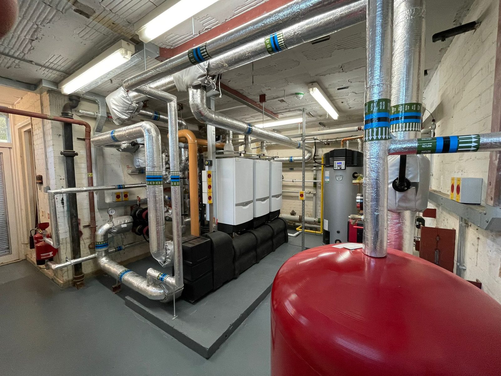 New boiler plant in the plant room at Hadley Wood Primary School